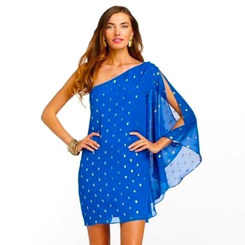 NWT Blue & gold Lilly Pulitzer one-shoulder dress